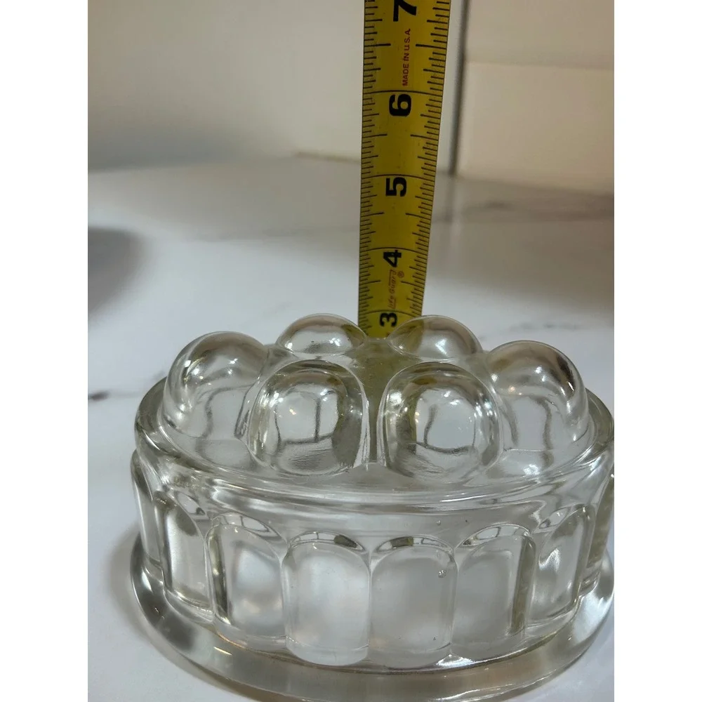 Vintage Clear Pressed Glass Oval Jelly Butter Mold Fluted‎ Bubble Top Farmhouse